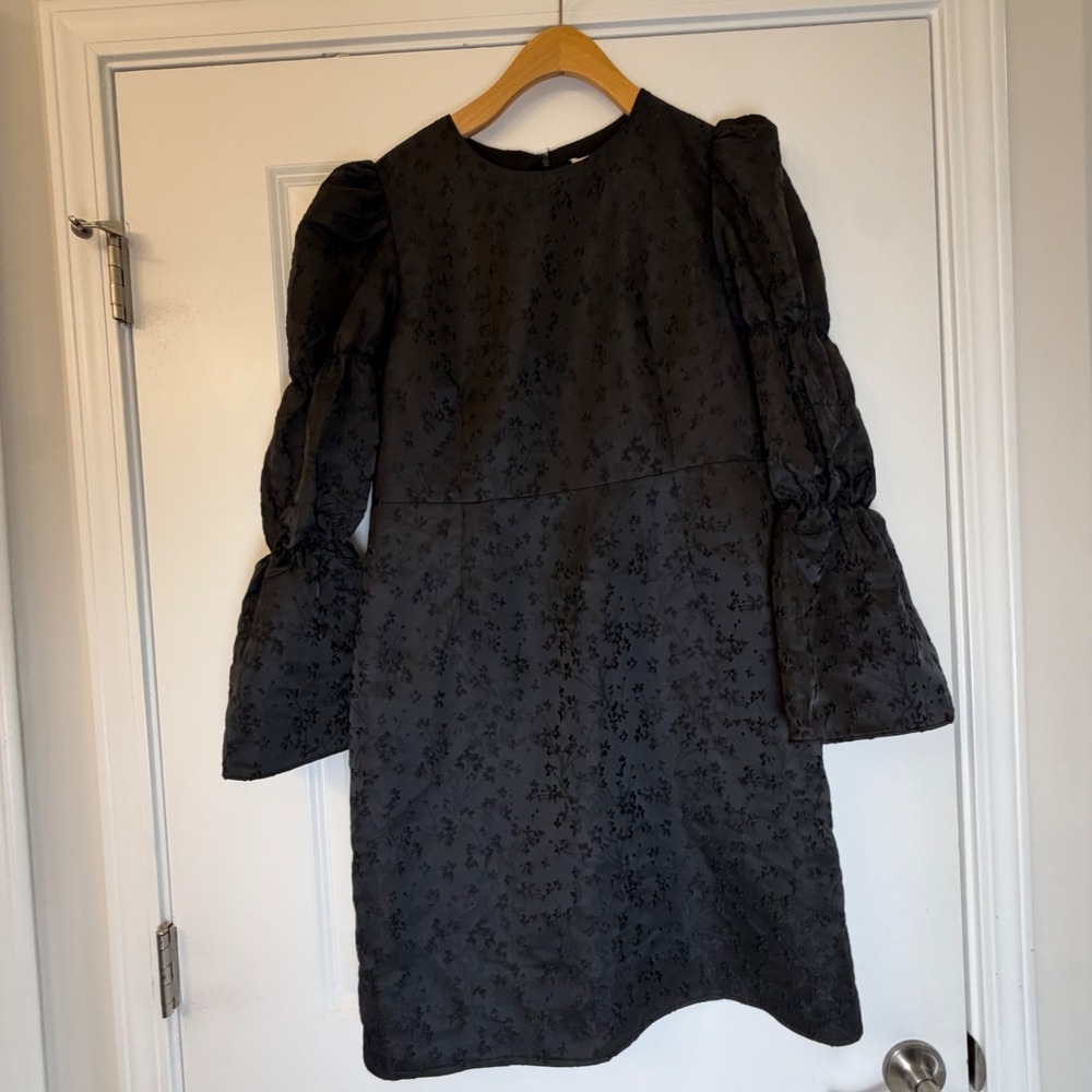 Hyacinth‎ House Black Floral Jacquard Puff Sleeve Mini Dress Large L Dramatic